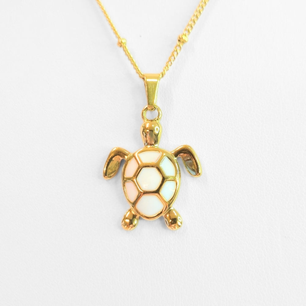 Golden Bohemian White Turtle Necklace - Velora