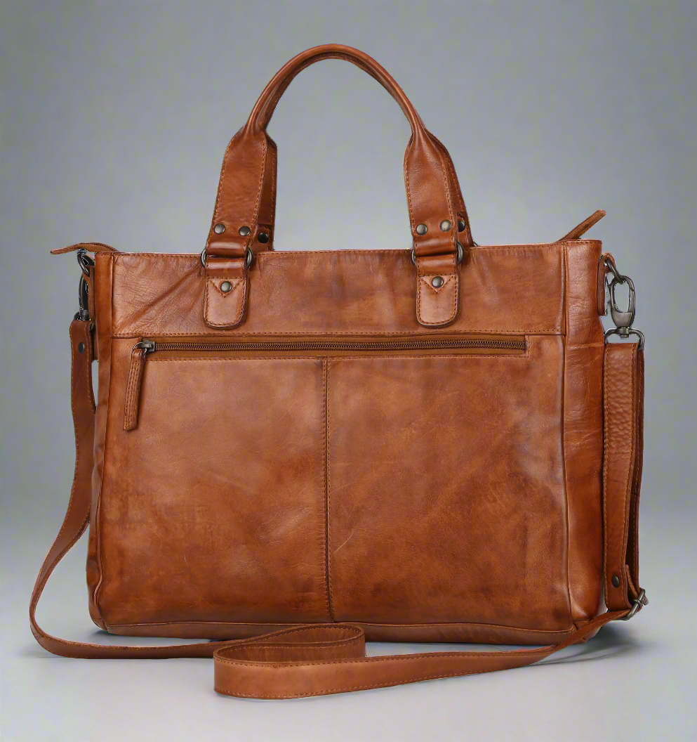Two Handled Messenger Leather Laptop Bag - Velora Luxury Fashion
