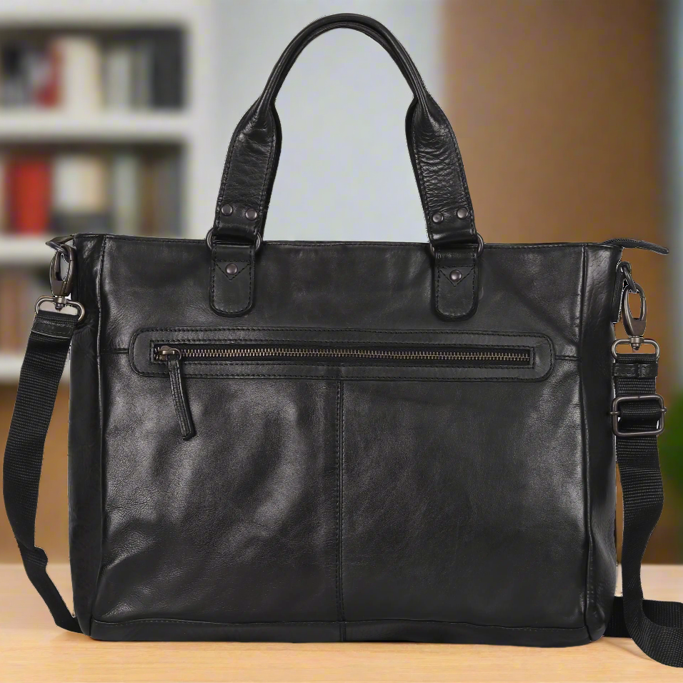 Two Handled Messenger Leather Laptop Bag - Velora Luxury Fashion