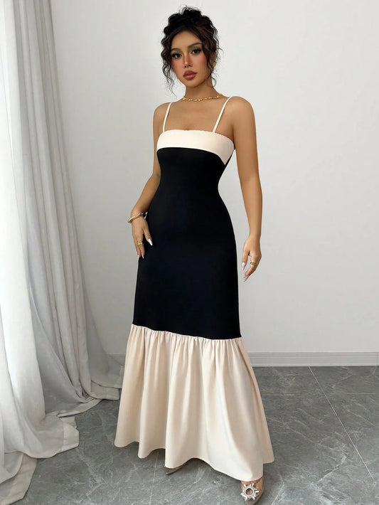 Two-Tone Spaghetti Strap Maxi Dress - Velora Luxury Fashion