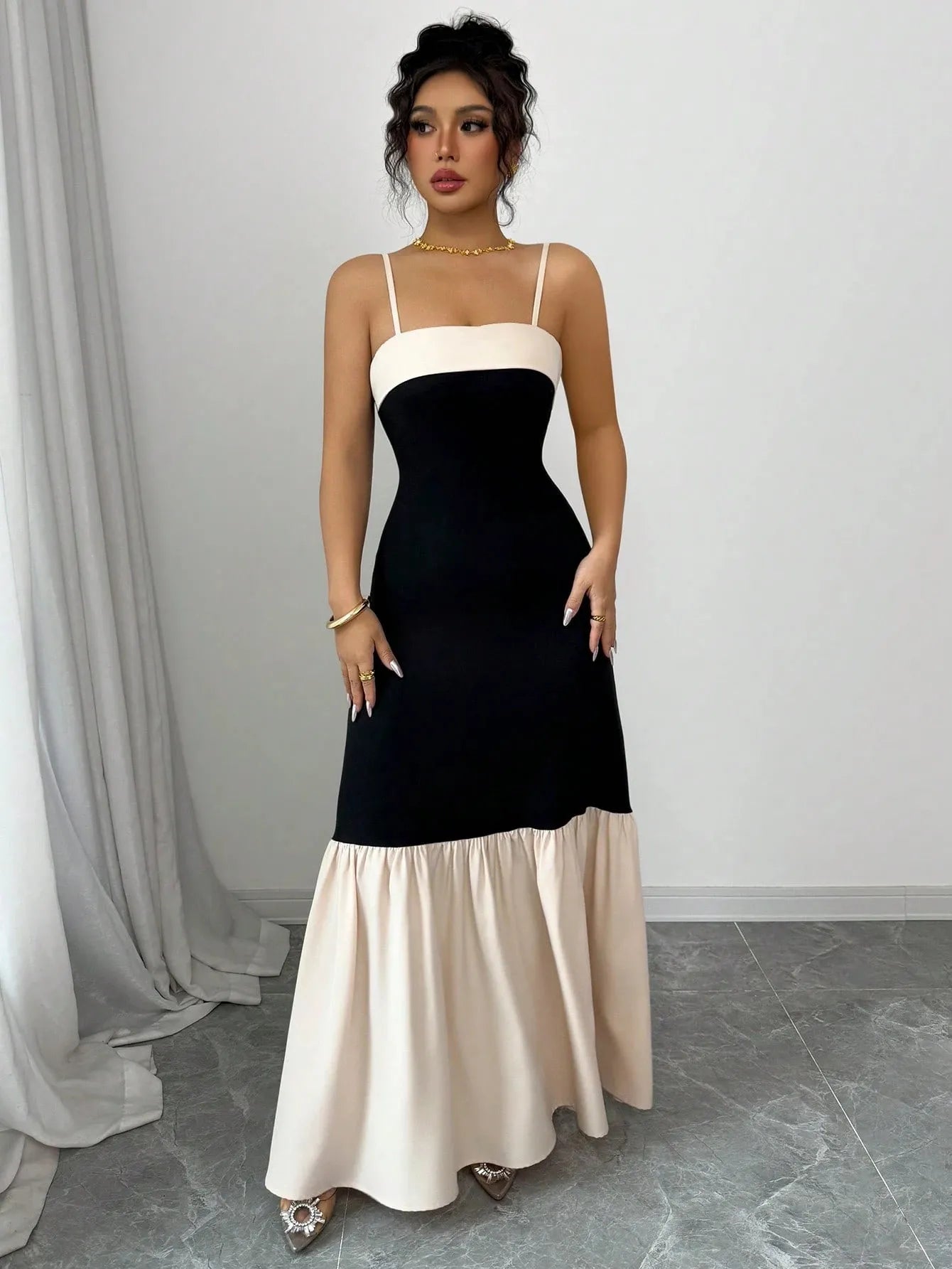 Two-Tone Spaghetti Strap Maxi Dress - Velora Luxury Fashion