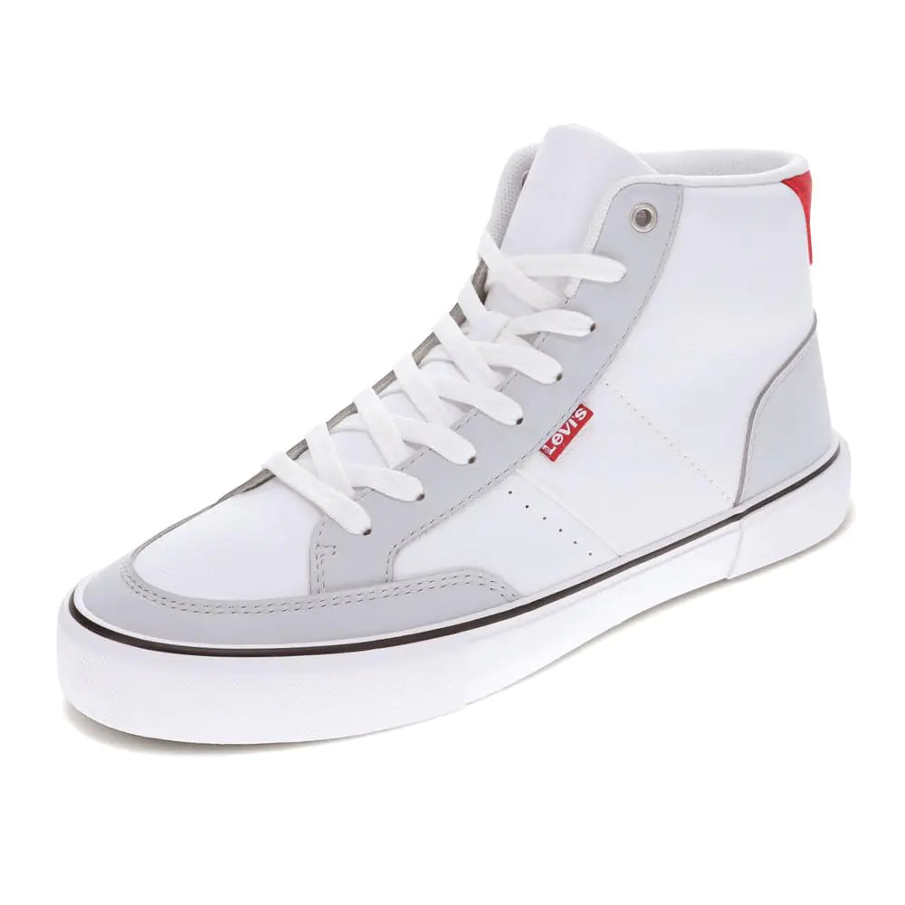 Levis Mens Munro Mid Vegan Leather Casual Lace Up Sneaker Shoe White/Grey/Red 8.5 M