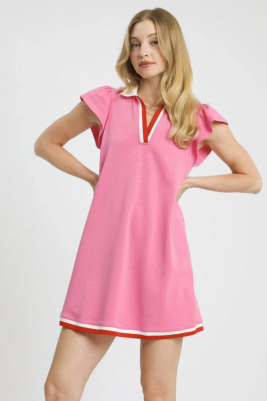 Umgee Contrast Trim Cap Sleeve Mini Dress - Velora Luxury Fashion