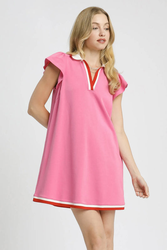 Umgee Contrast Trim Cap Sleeve Mini Dress - Velora Luxury Fashion