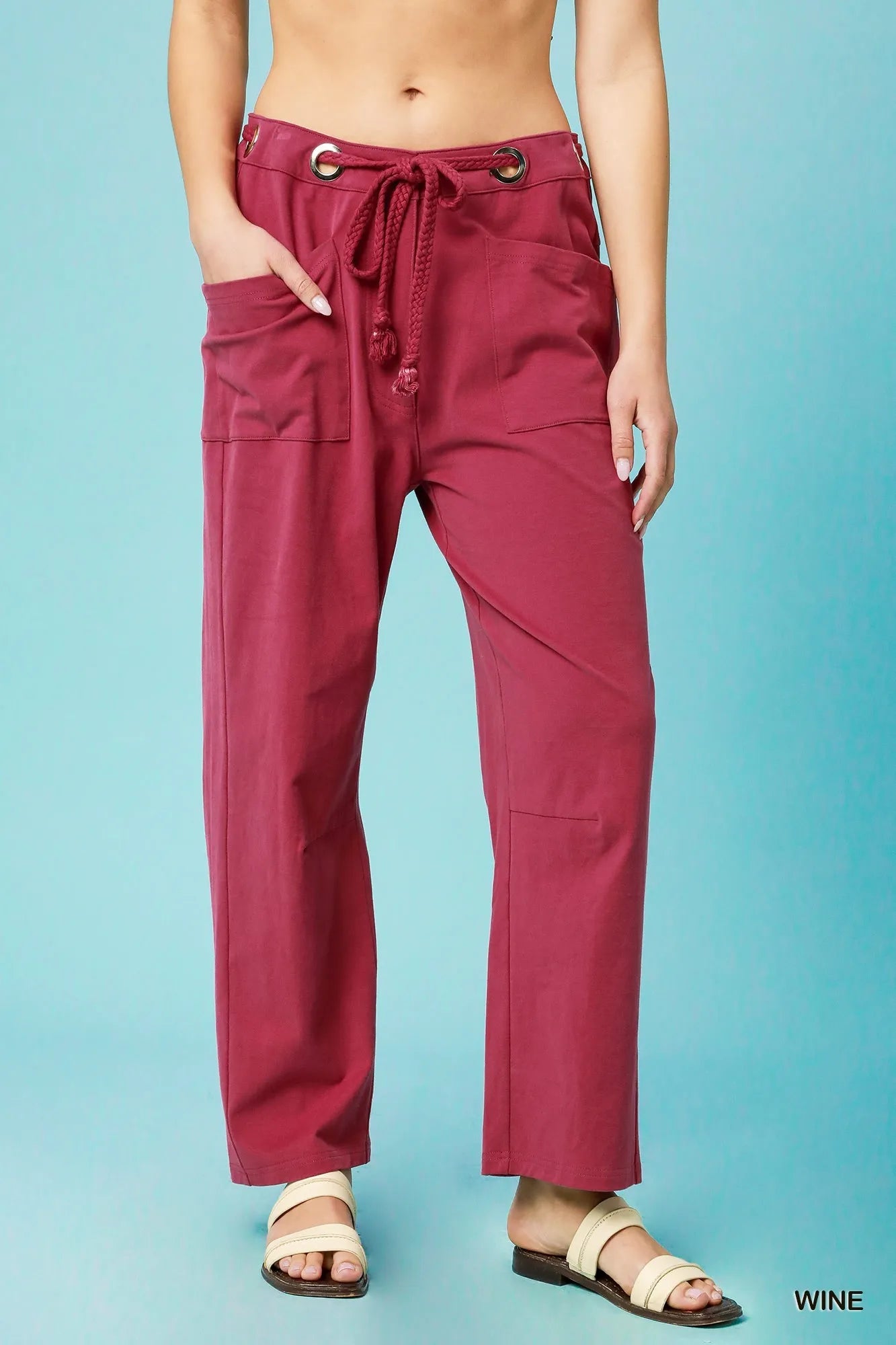 Umgee Drawstring Wide Leg Casual Pants - Velora Luxury Fashion