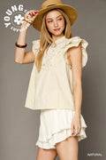 Umgee Eyelet Embroidered Ruffle Sleeve Blouse - Velora Luxury Fashion