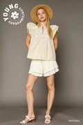 Umgee Eyelet Embroidered Ruffle Sleeve Blouse - Velora Luxury Fashion