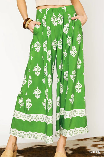 Umgee Floral Pleated Wide-Leg Pants - Velora Luxury Fashion