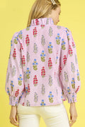 Umgee Floral Print Lantern Sleeve Button Down Shirt - Velora Luxury Fashion