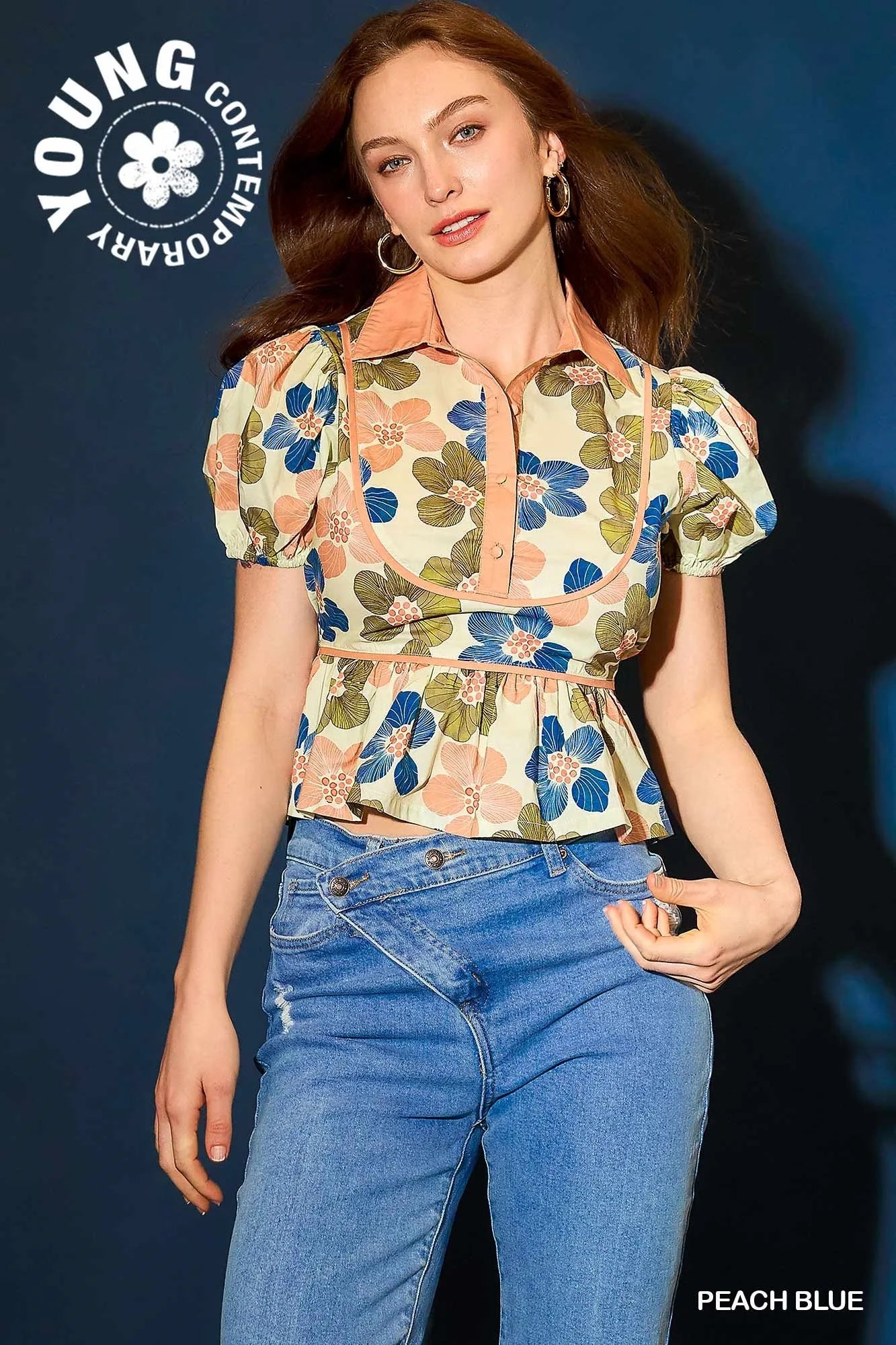 Umgee Floral Print Puff Sleeve Cropped Blouse - Velora Luxury Fashion