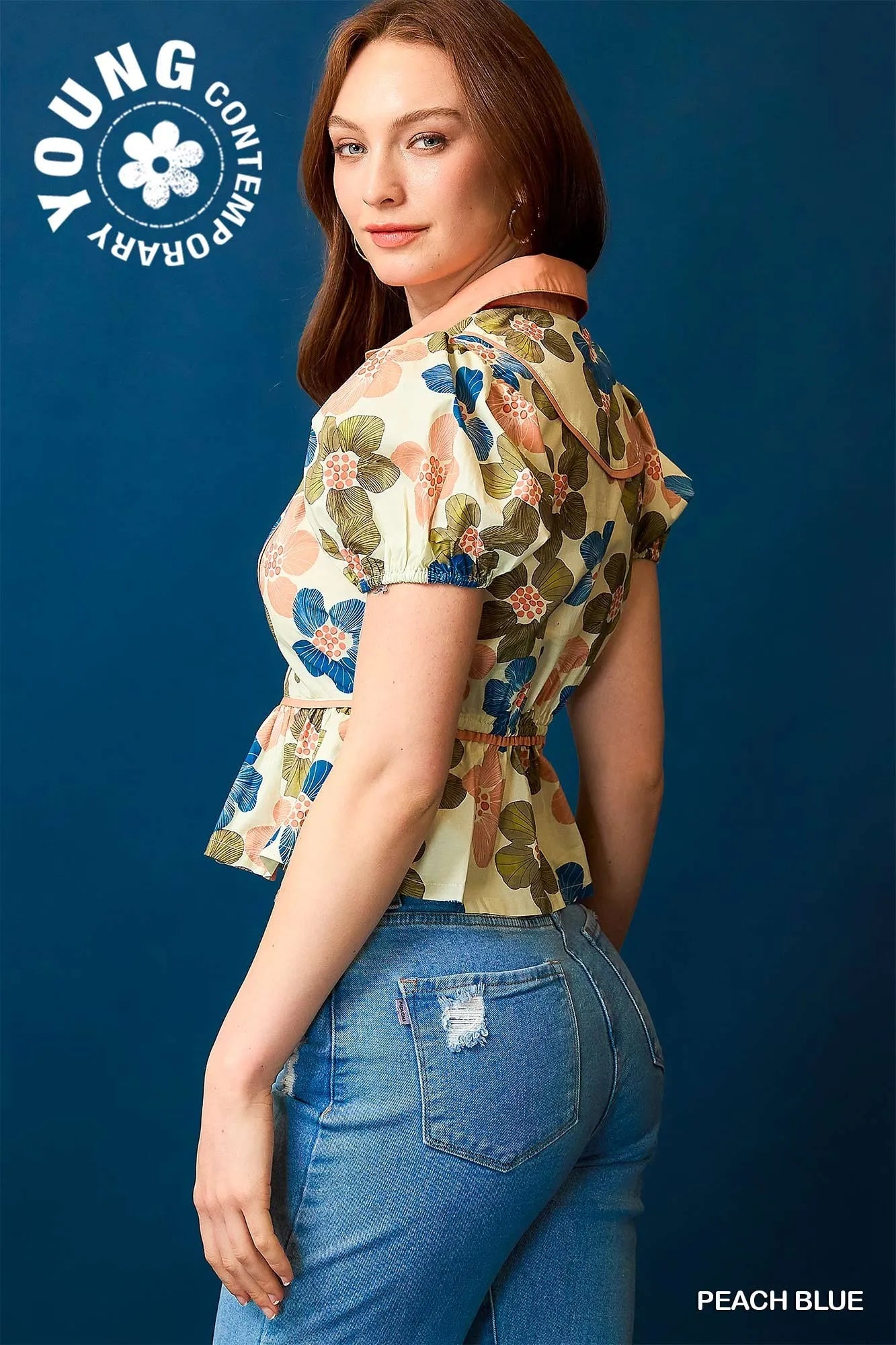 Umgee Floral Print Puff Sleeve Cropped Blouse - Velora Luxury Fashion