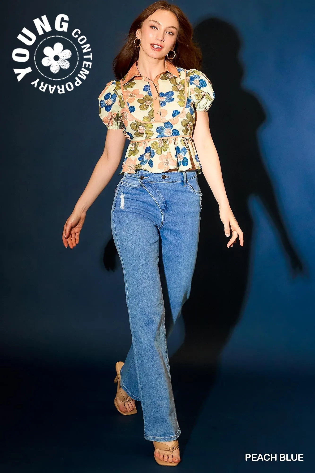 Umgee Floral Print Puff Sleeve Cropped Blouse - Velora Luxury Fashion