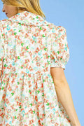 Umgee Floral Print Puff Sleeve Tie Front Mini Dress - Velora Luxury Fashion