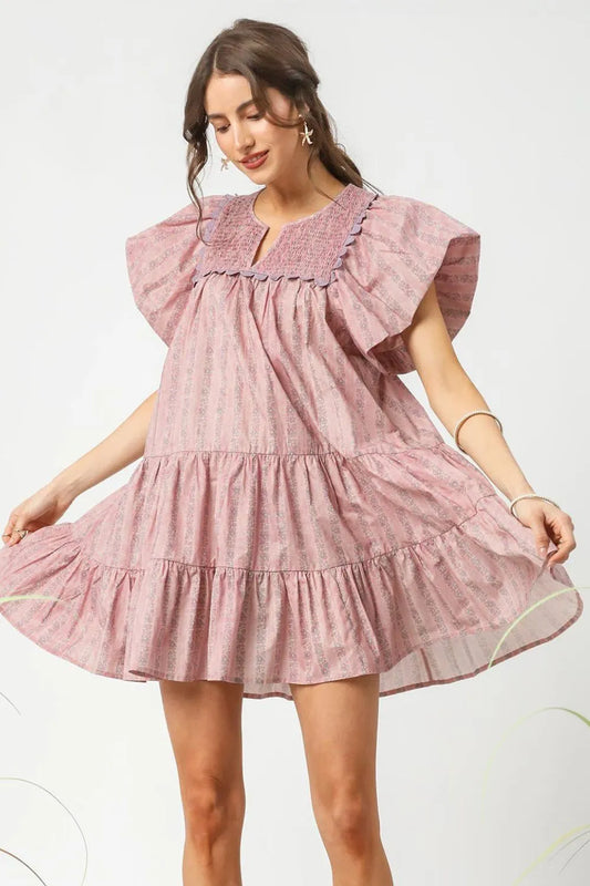 Umgee Floral Ruffled Cap Sleeve Tiered Mini Dress - Velora Luxury Fashion
