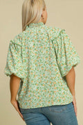 Umgee Full Size Floral Print Puff Sleeve Top Plus Size - Velora Luxury Fashion
