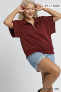Umgee Full Size Half-Zip Short Sleeve Top Plus Size - Velora Luxury Fashion