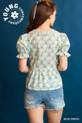Umgee Lace Detail Bow Print Flounce Sleeve Blouse - Velora Luxury Fashion