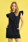 Umgee Luxe knit Ruffle Sleeve Drawstring Mini Dress - Velora Luxury Fashion