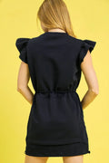 Umgee Luxe knit Ruffle Sleeve Drawstring Mini Dress - Velora Luxury Fashion