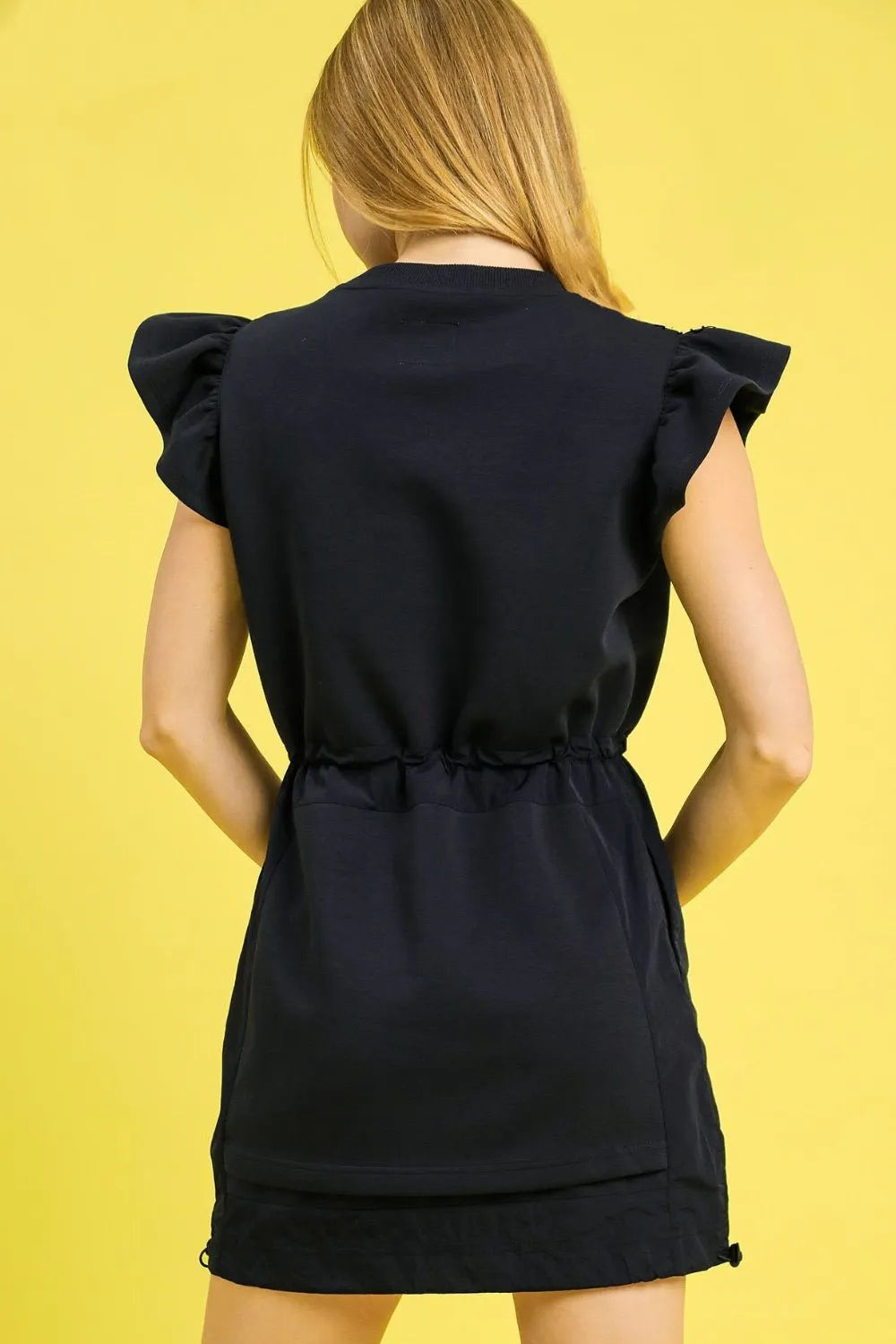 Umgee Luxe knit Ruffle Sleeve Drawstring Mini Dress - Velora Luxury Fashion