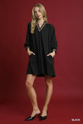 Umgee Notched Shift Dress with Trim Detail - Velora Luxury Fashion