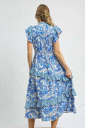 Umgee Paisley Print Ruffle Sleeve Midi Dress - Velora Luxury Fashion