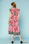 Umgee Printed Ruffled Cap Sleeve Midi Dress - Velora Luxury Fashion