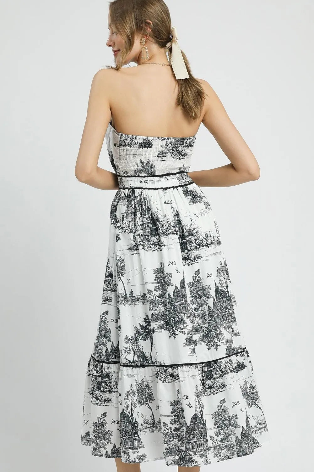 Umgee Printed Tiered Tube Midi Dress - Velora Luxury Fashion