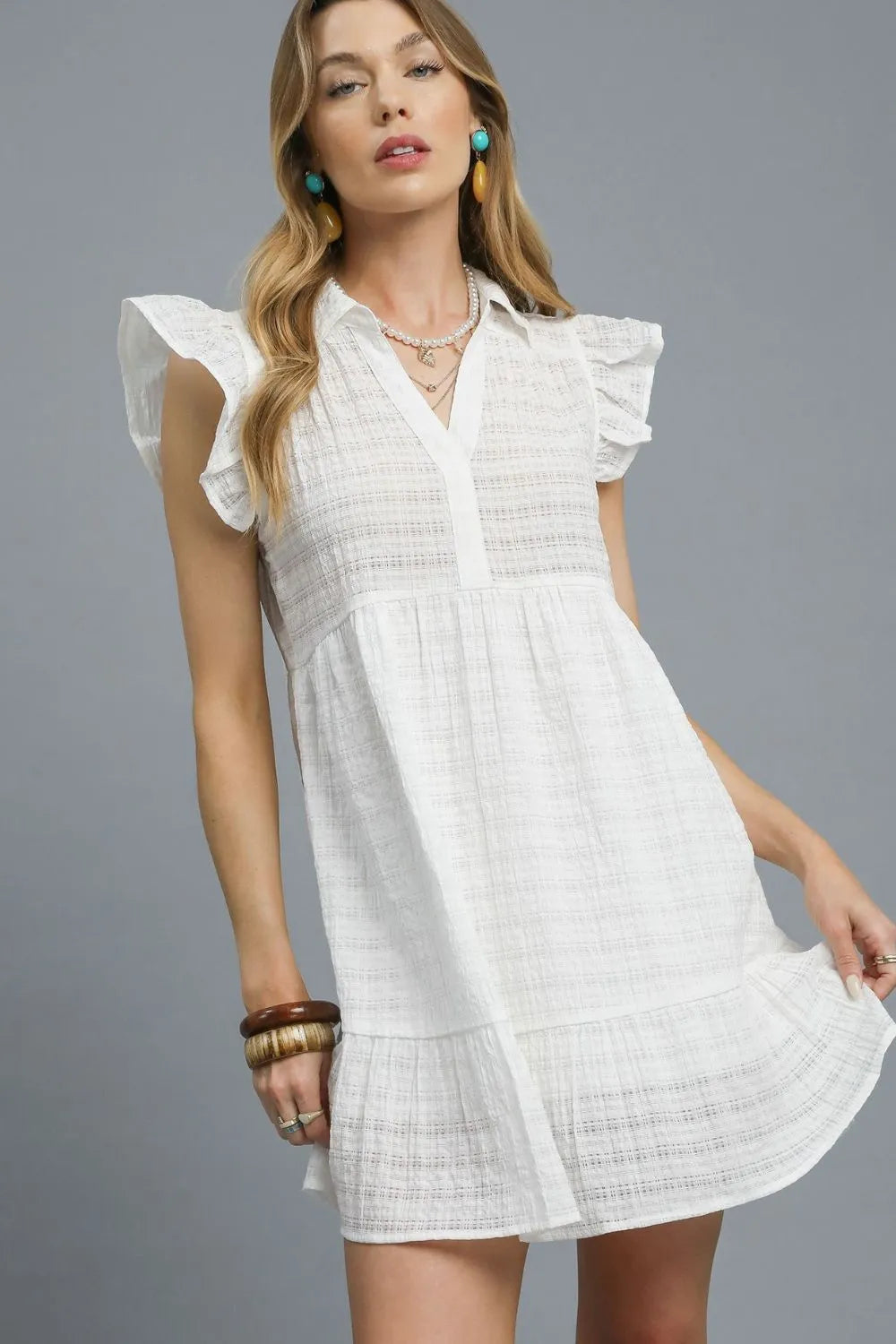 Umgee Ruffle Cap Sleeve Textured Mini Dress - Velora Luxury Fashion