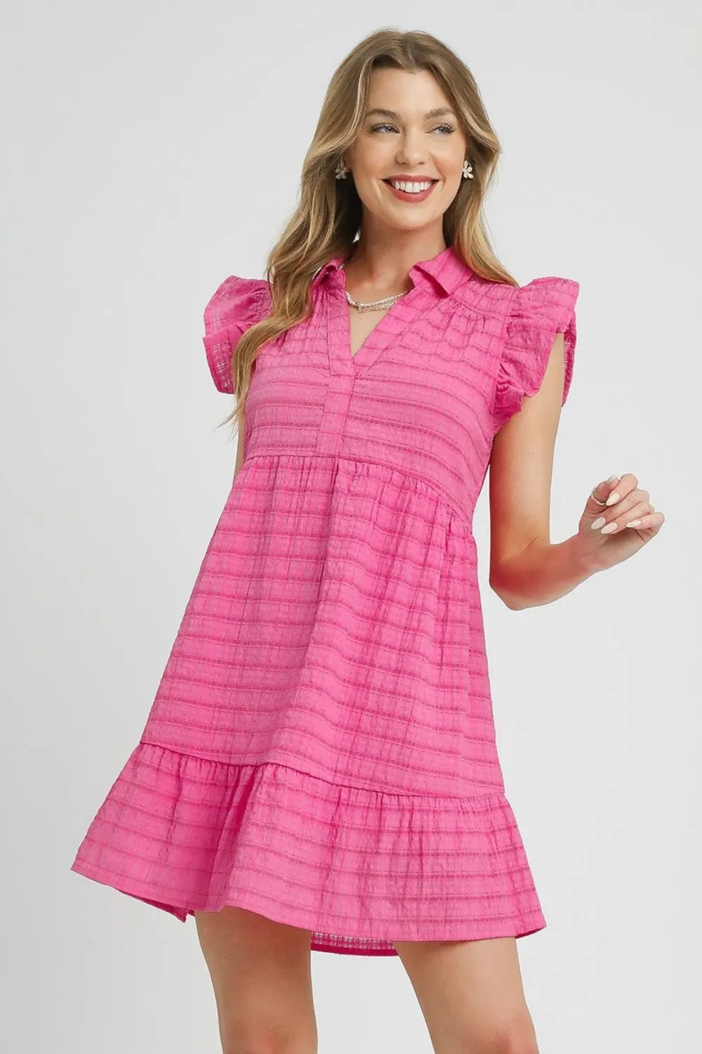 Umgee Ruffle Cap Sleeve Textured Mini Dress - Velora Luxury Fashion
