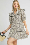 Umgee Ruffled Printed Puff Sleeve Mini Dress - Velora Luxury Fashion