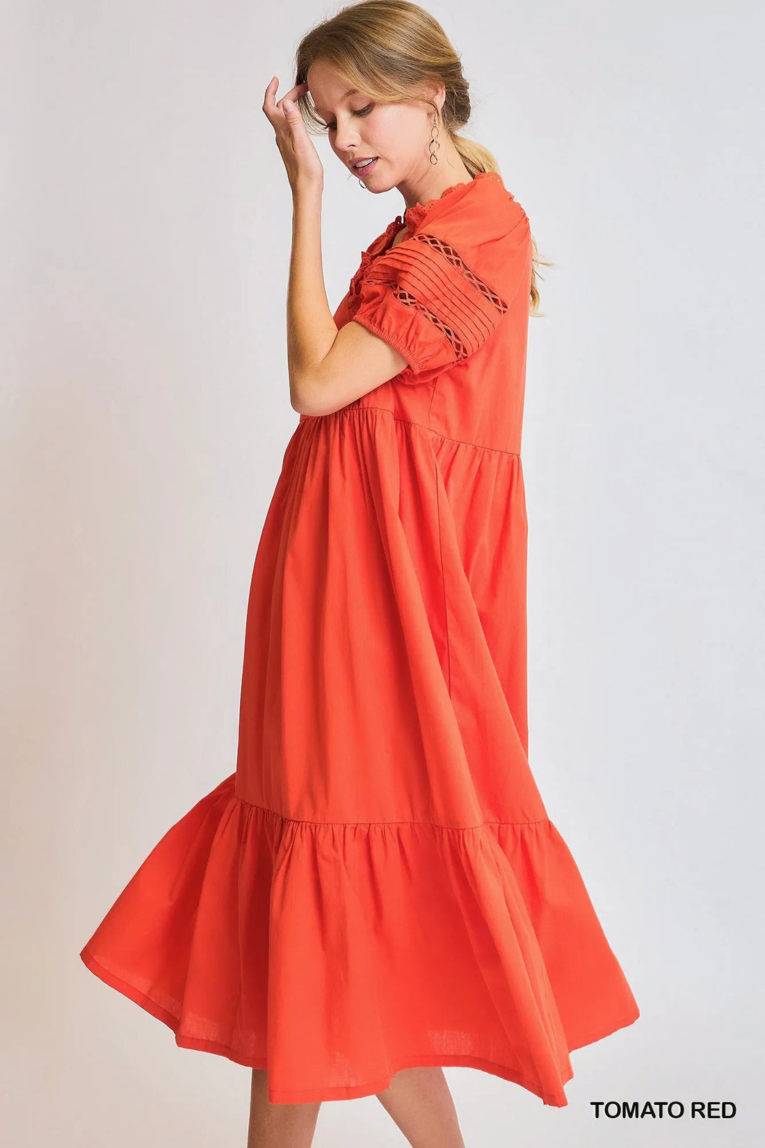 Umgee Short Sleeve Lace-Trim Ruffled Midi Dress - Velora Luxury Fashion