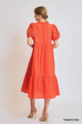 Umgee Short Sleeve Lace-Trim Ruffled Midi Dress - Velora Luxury Fashion