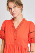 Umgee Short Sleeve Lace-Trim Ruffled Midi Dress - Velora Luxury Fashion