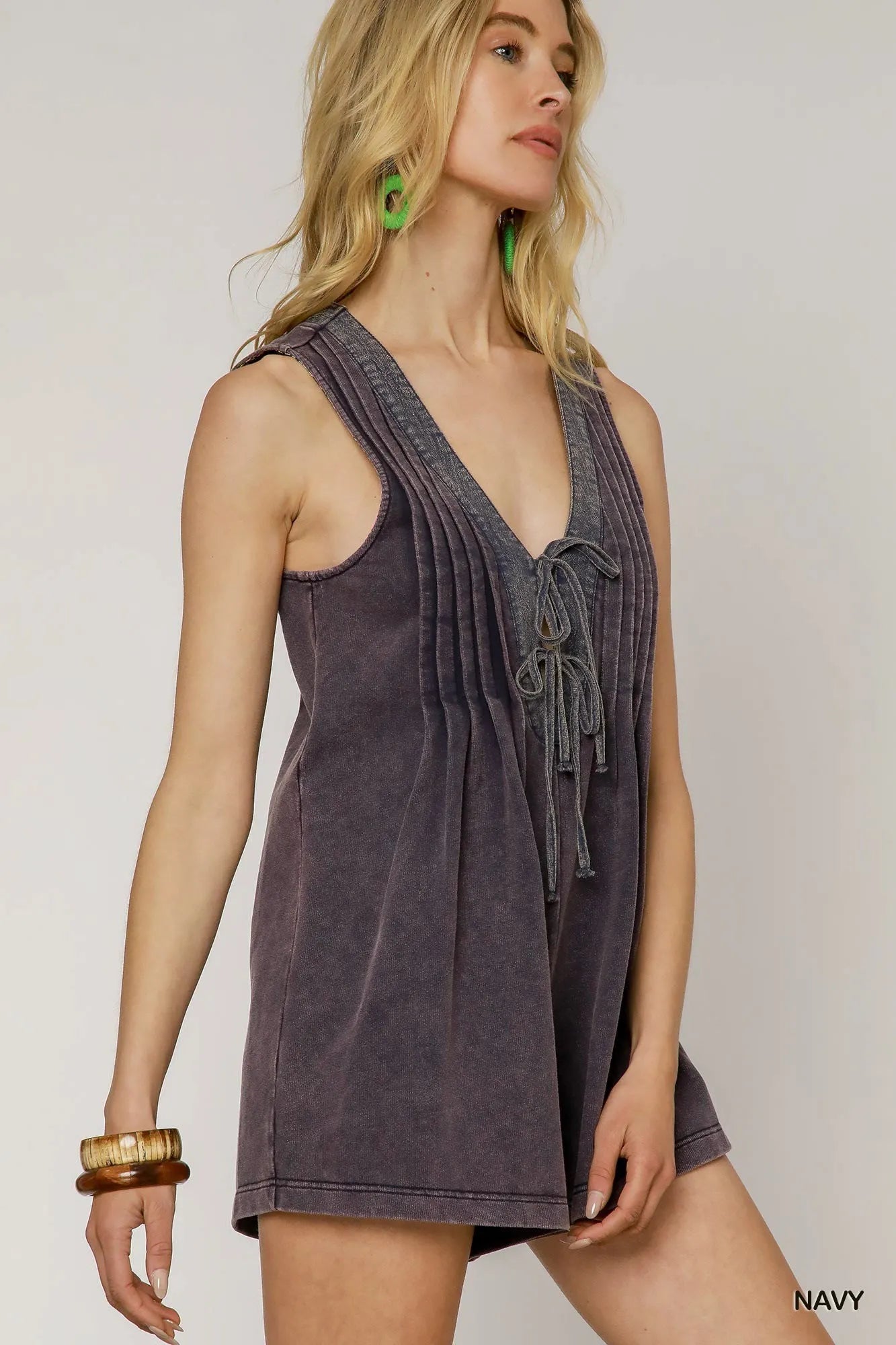 Umgee Tie Front Sleeveless Romper - Velora Luxury Fashion