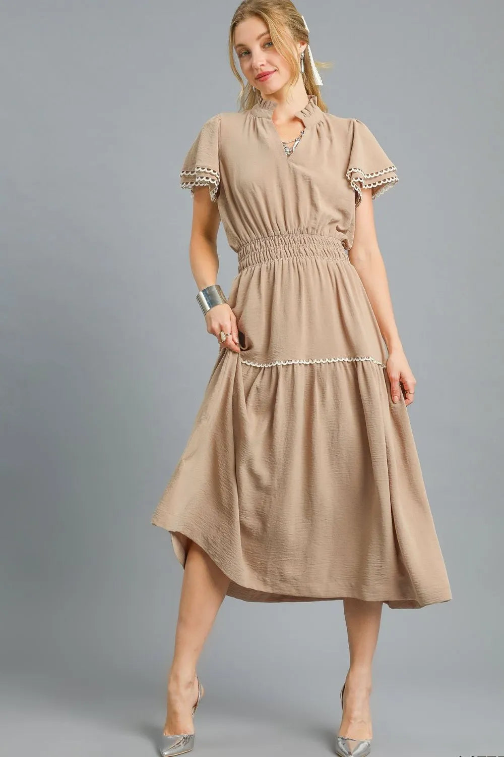 Umgee Tiered Flutter Sleeve Midi Dress - Velora Luxury Fashion