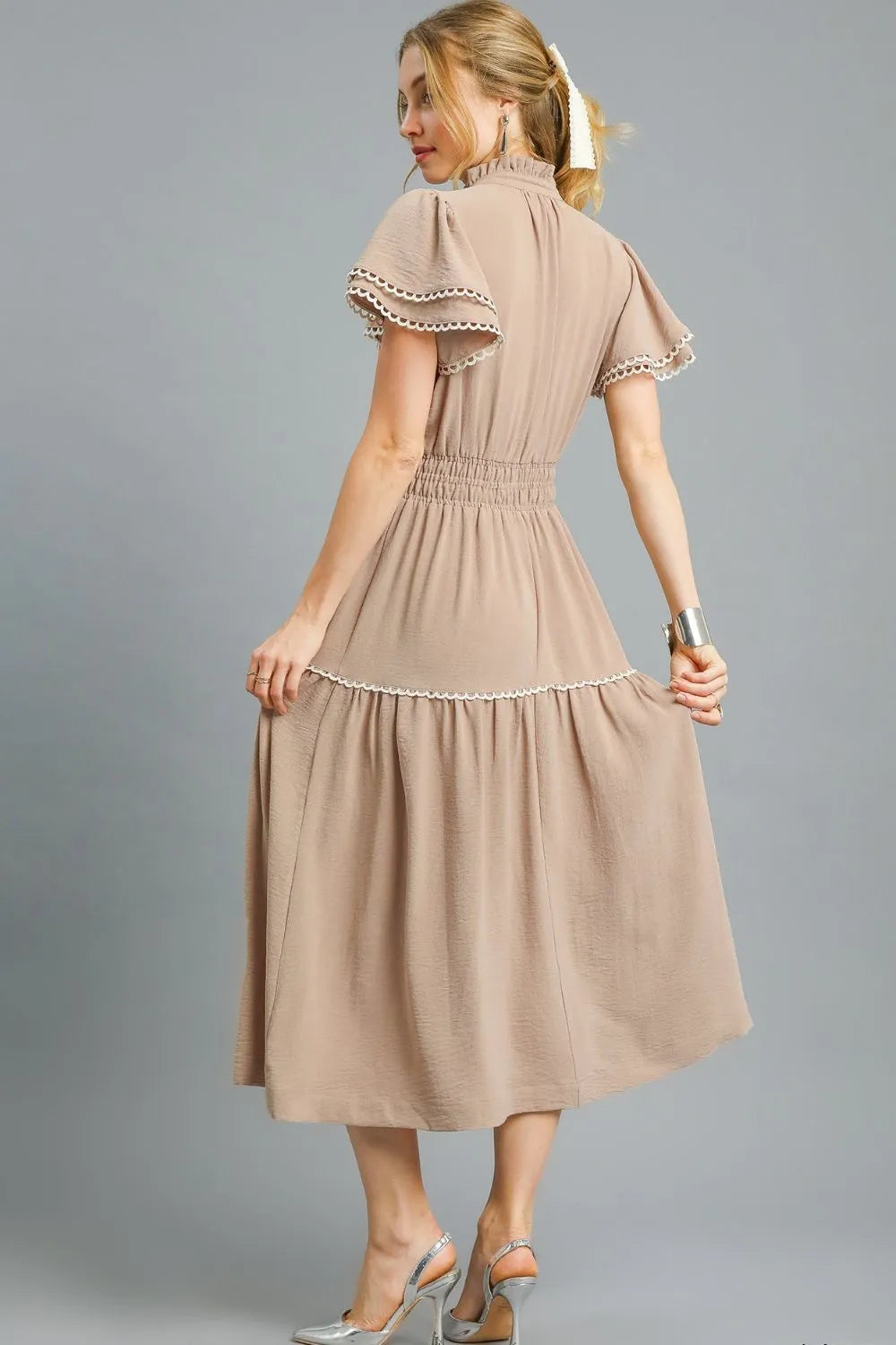 Umgee Tiered Flutter Sleeve Midi Dress - Velora Luxury Fashion