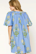 Umgee Tropical Print Bell Sleeve Mini Dress - Velora Luxury Fashion