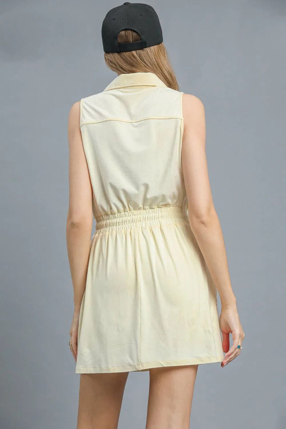 Umgee Zip Front Drawstring Waist Sleeveless Dress - Velora Luxury Fashion
