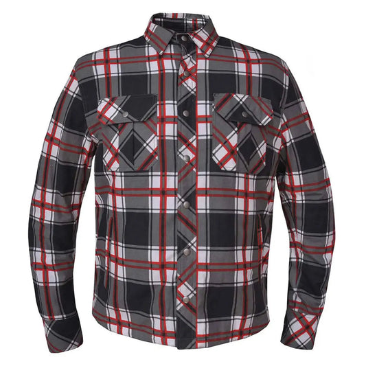 Unik International Men's Red and White Riding Flannel Armoured Shirt Boutique of Leathers/Open Road
