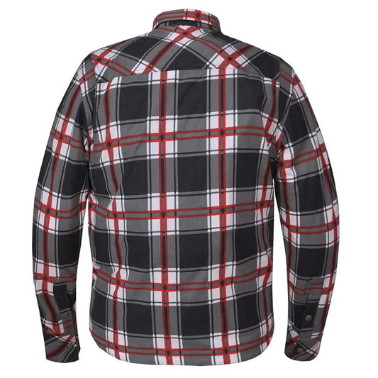Unik International Men's Red and White Riding Flannel Armoured Shirt Boutique of Leathers/Open Road
