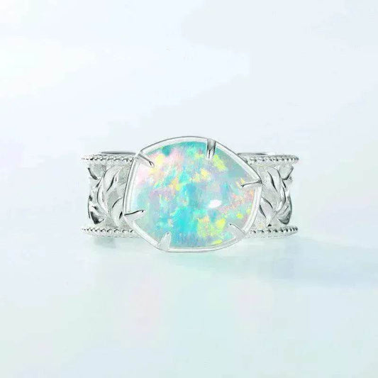 Geometric Opal Sterling Silver Ring