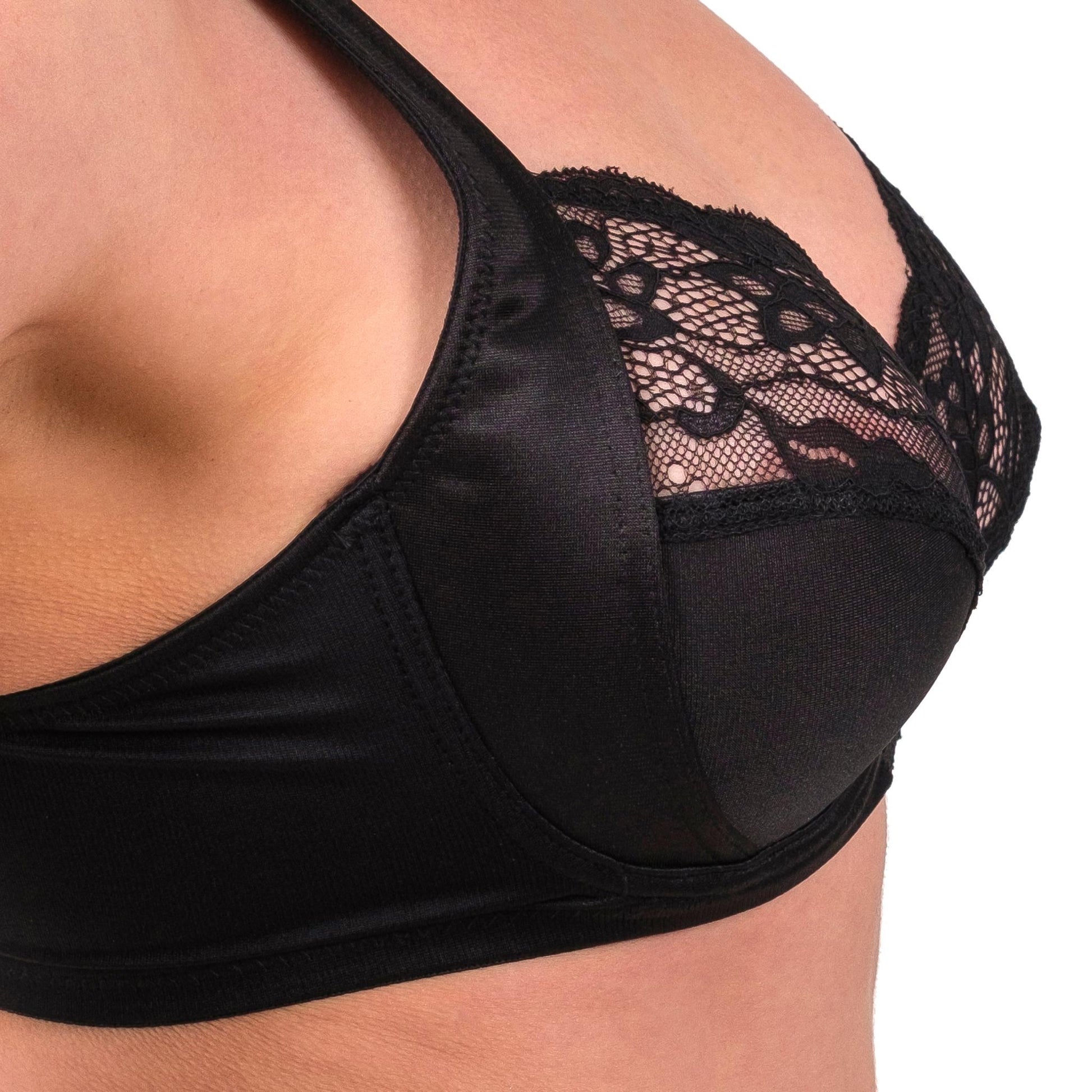 Lace-Trim Full-Coverage Support Bra – Breathable, Elegant & Underwire Everyday Lingerie (Black, Skin, White) - Velora
