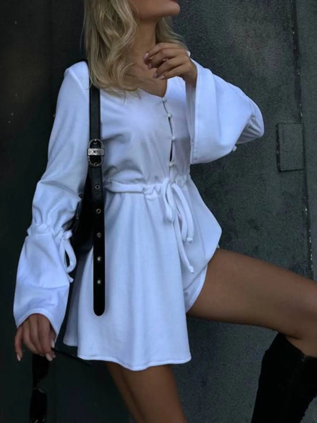 V-Neck Flounce Sleeve Romper - Velora Luxury Fashion