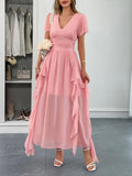 V-Neck Flutter Sleeve Dress - Velora Luxury Fashion