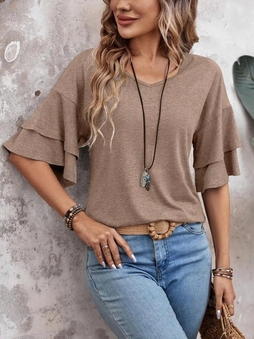 V-Neck Half Sleeve Blouse - Velora Luxury Fashion