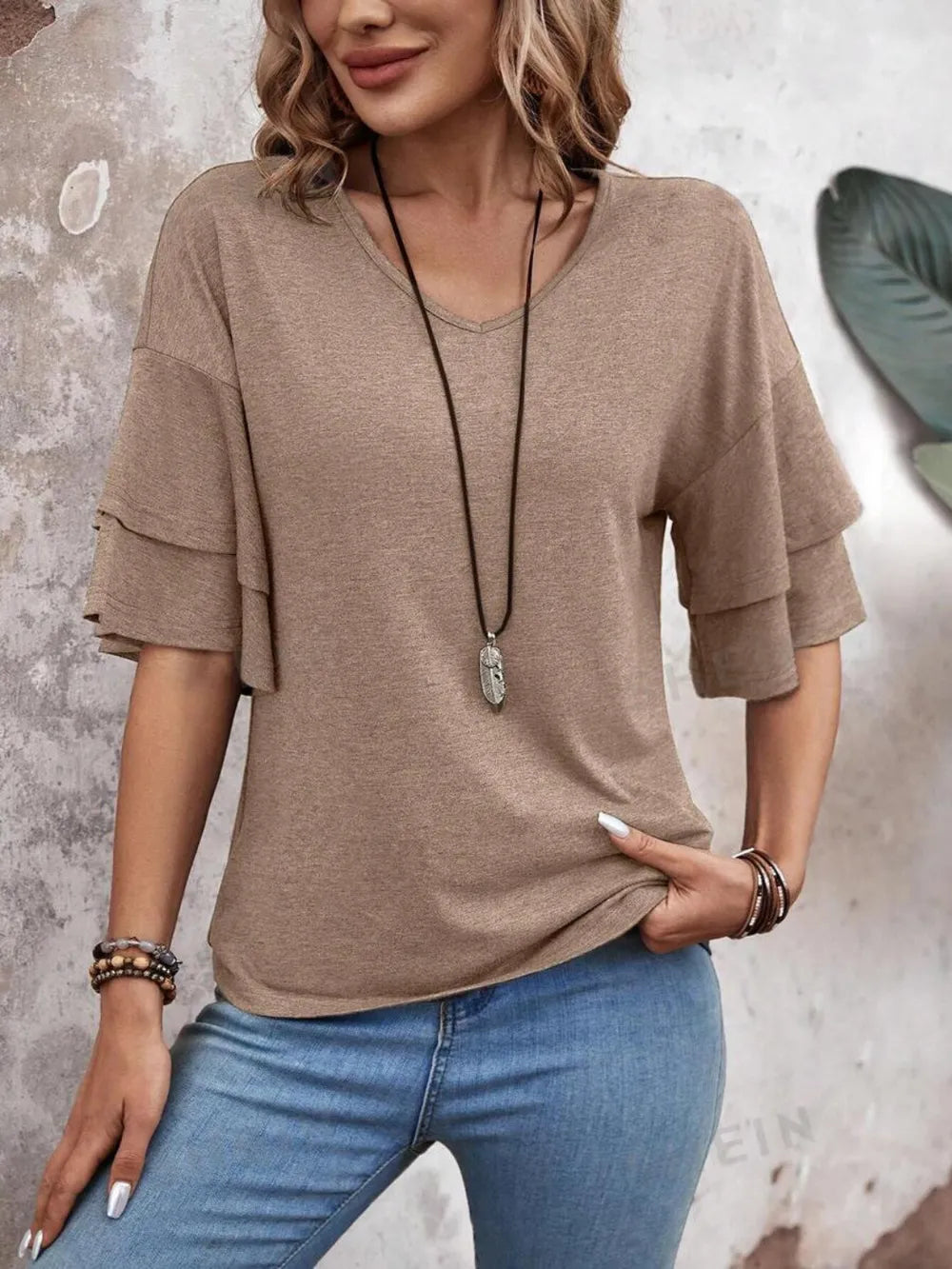 V-Neck Half Sleeve Blouse - Velora Luxury Fashion