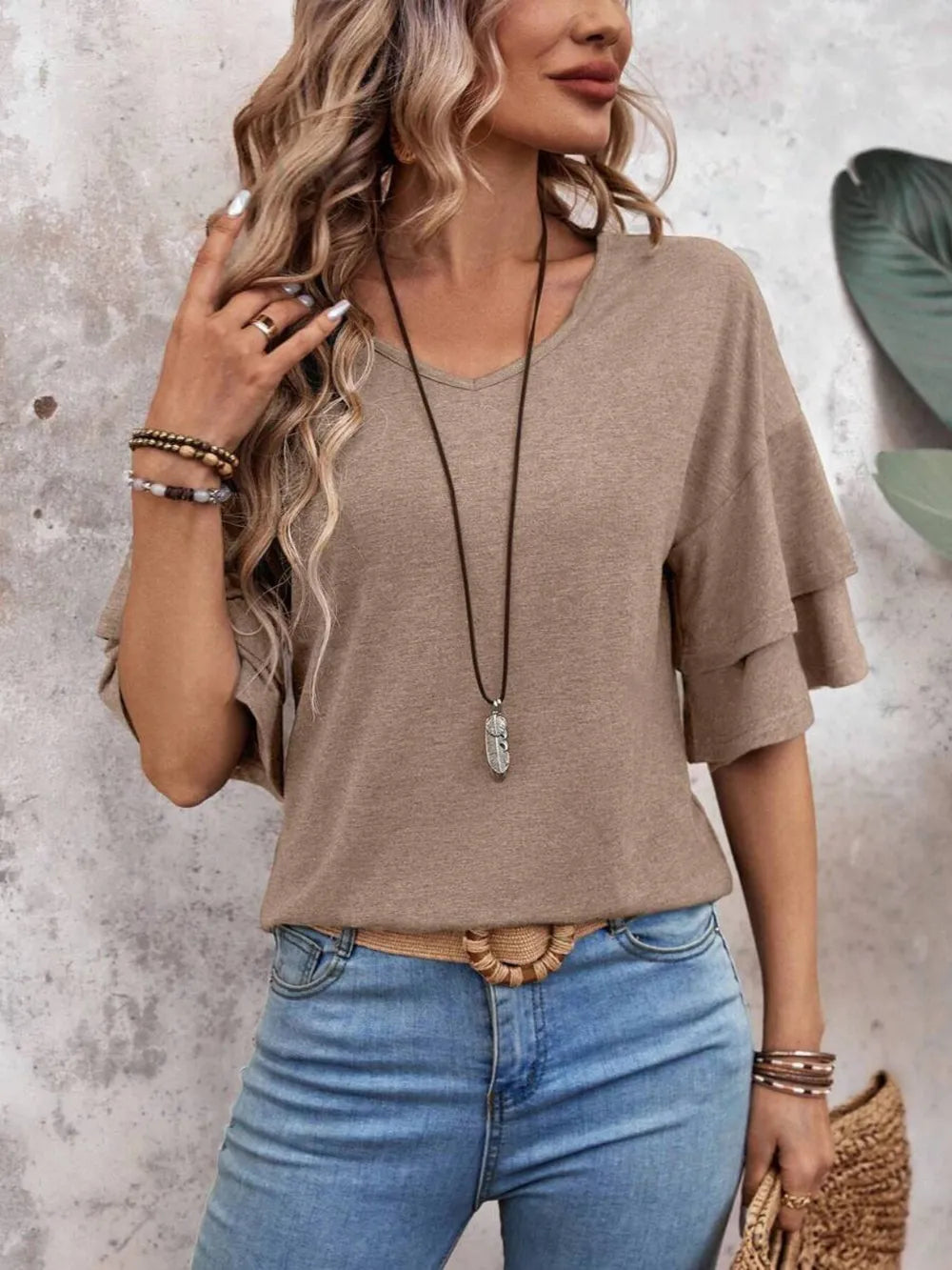 V-Neck Half Sleeve Blouse - Velora Luxury Fashion
