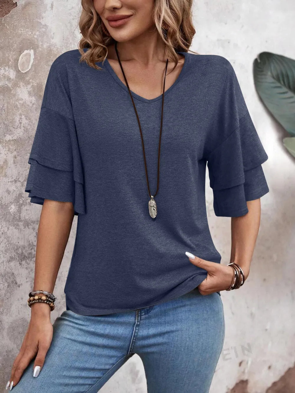 V-Neck Half Sleeve Blouse - Velora Luxury Fashion