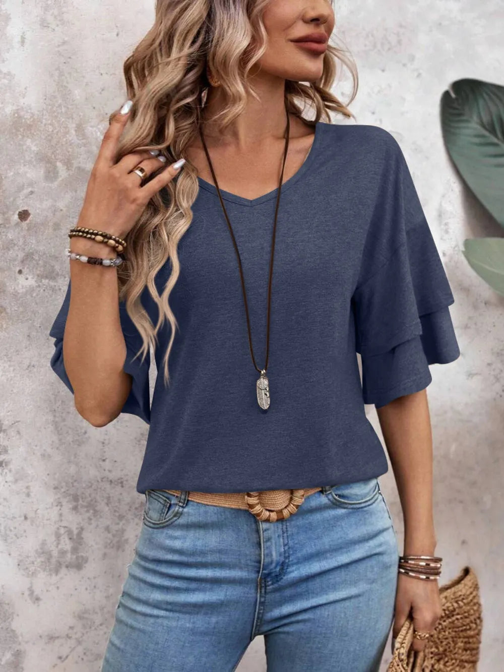 V-Neck Half Sleeve Blouse - Velora Luxury Fashion